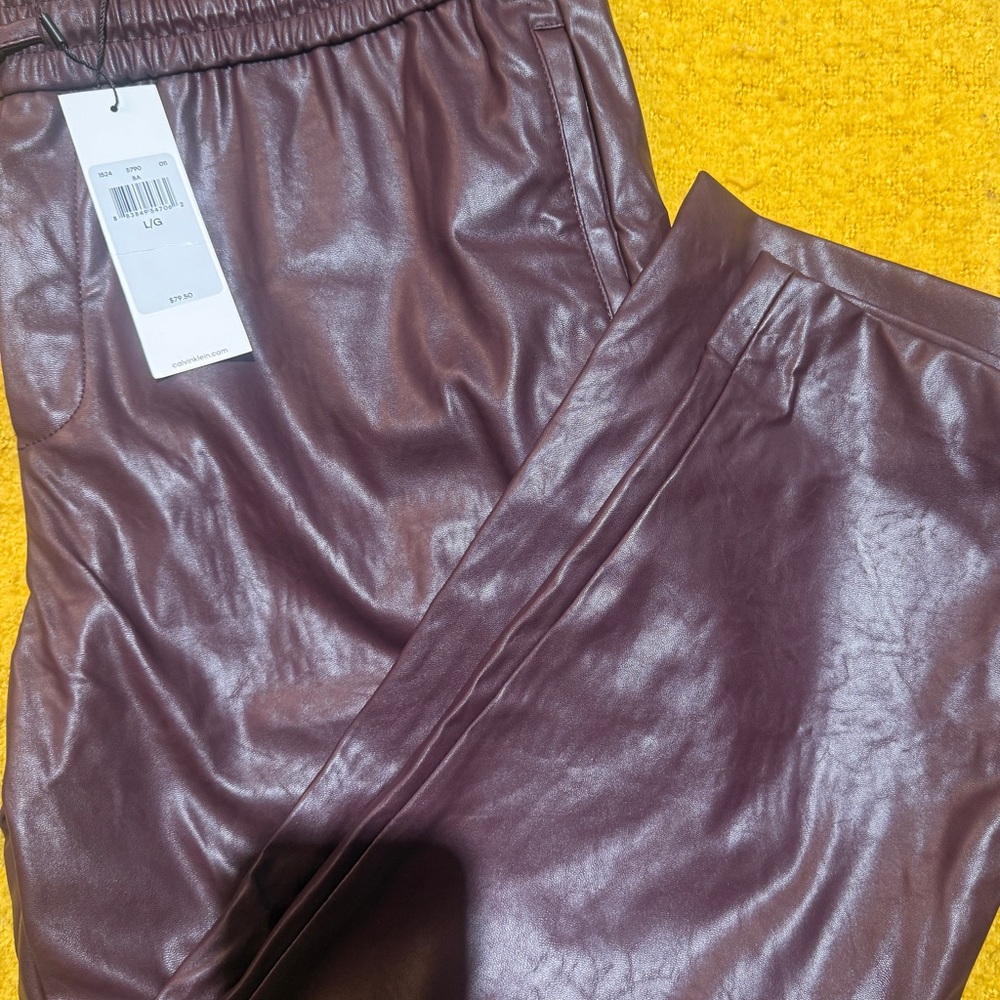 Calvin Klein Dark Brown Faux Leather Pants
